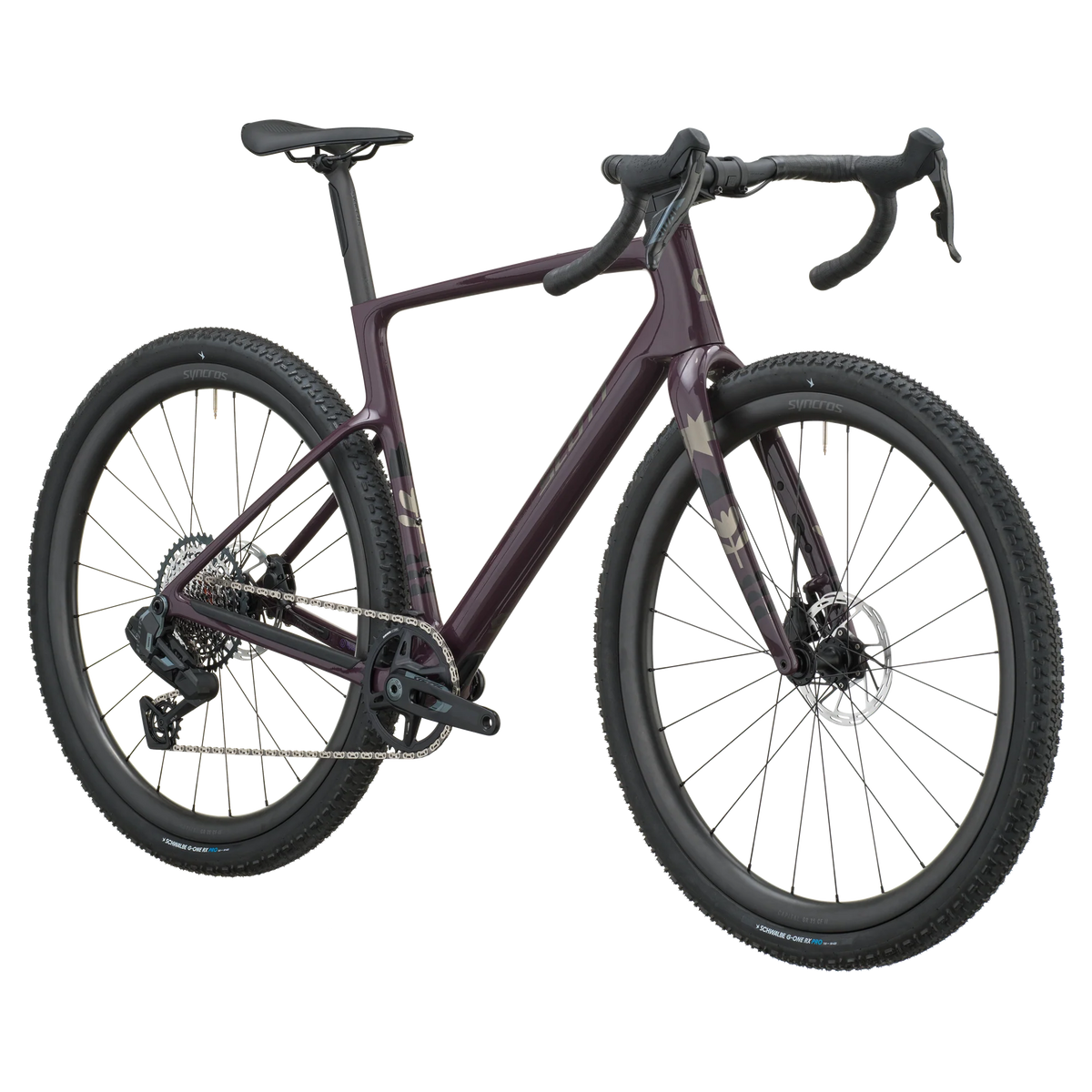 Scott Addict Gravel 30 2027 in mulberry purple, front three-quarter view