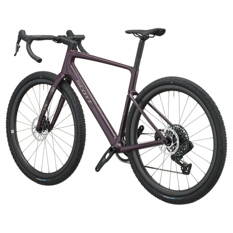 Scott Addict Gravel 30 2027 in mulberry purple, rear three-quarter view