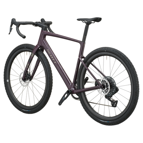 Scott Addict Gravel 30 2027 in mulberry purple, rear three-quarter view