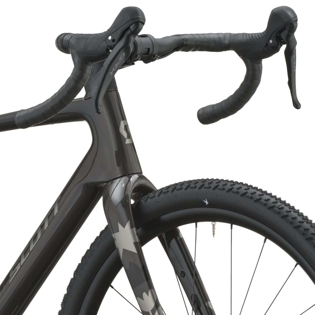 Scott Addict Gravel 40 2027 in carbon black, cockpit and Shimano GRX hoods
