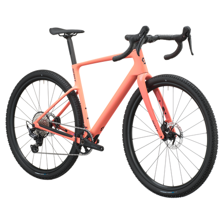 Scott Addict Gravel 40 2027 in peach pink, front three-quarter view