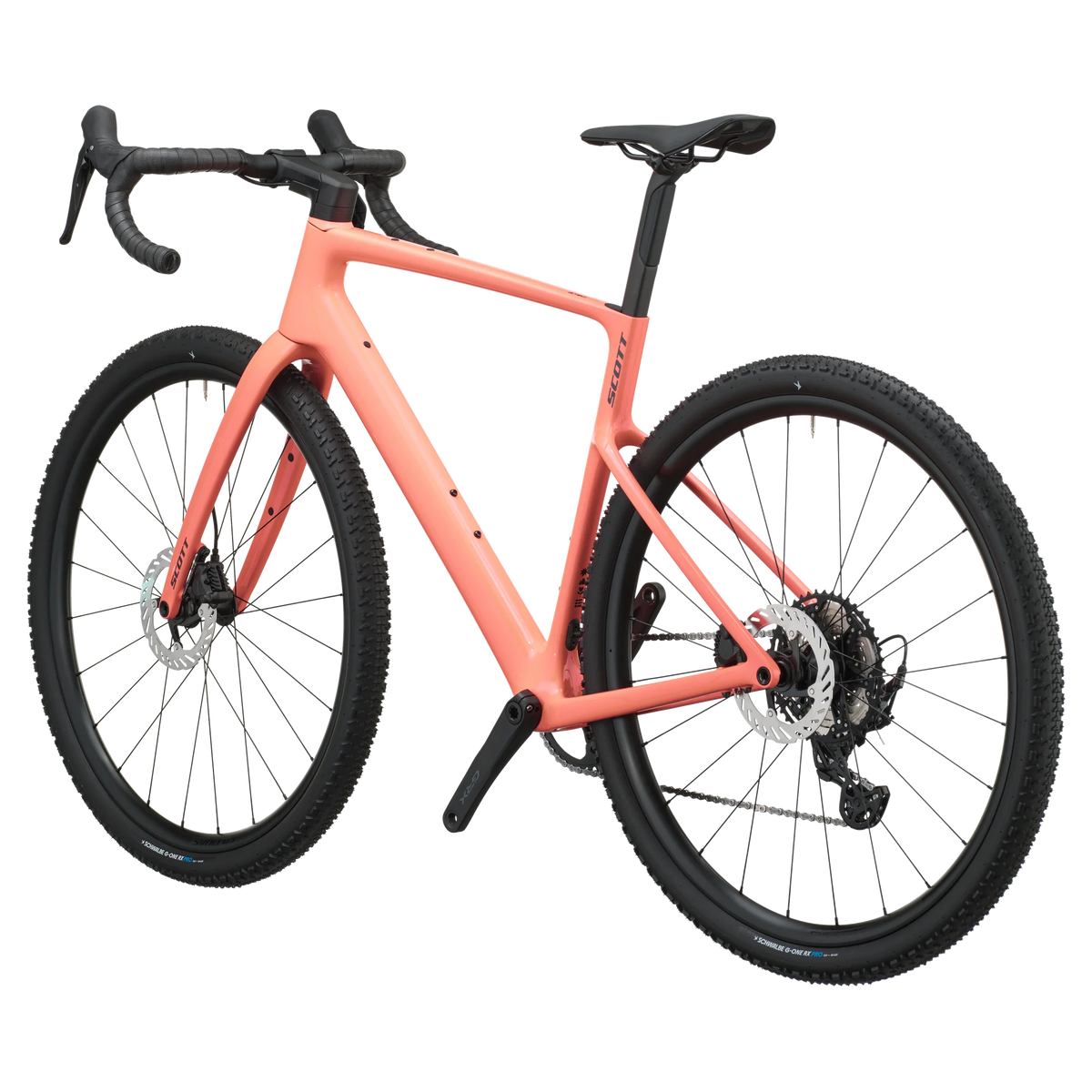 Scott Addict Gravel 40 2027 in peach pink, rear three-quarter view
