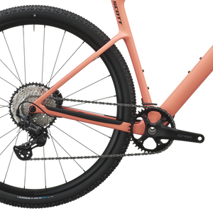 Scott Addict Gravel 40 2027 in peach pink, cassette and rear derailleur