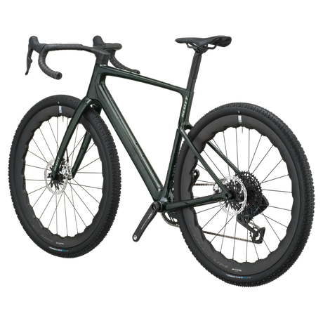 Scott Addict Gravel Premium 2027 in watery green, rear three-quarter view