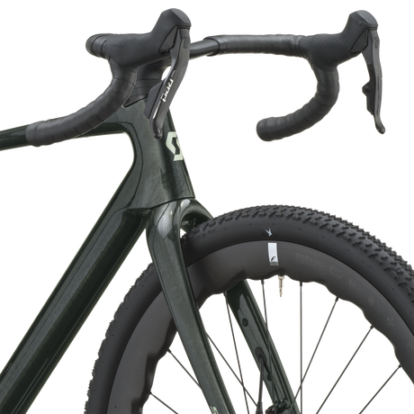Scott Addict Gravel Premium 2027 in watery green, cockpit and brake hoods