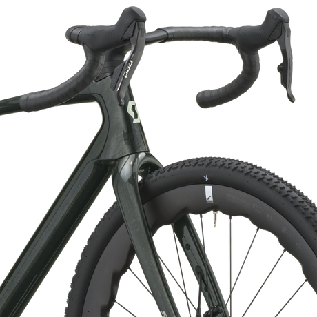 Scott Addict Gravel Premium 2027 in watery green, cockpit and brake hoods