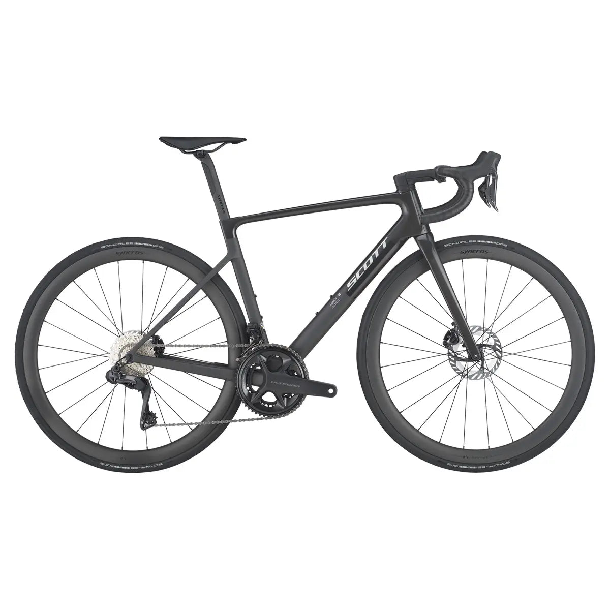 Scott Addict RC 20 Road Bike in matte black, featuring a lightweight carbon frame, Shimano Ultegra groupset, and aerodynamic design.