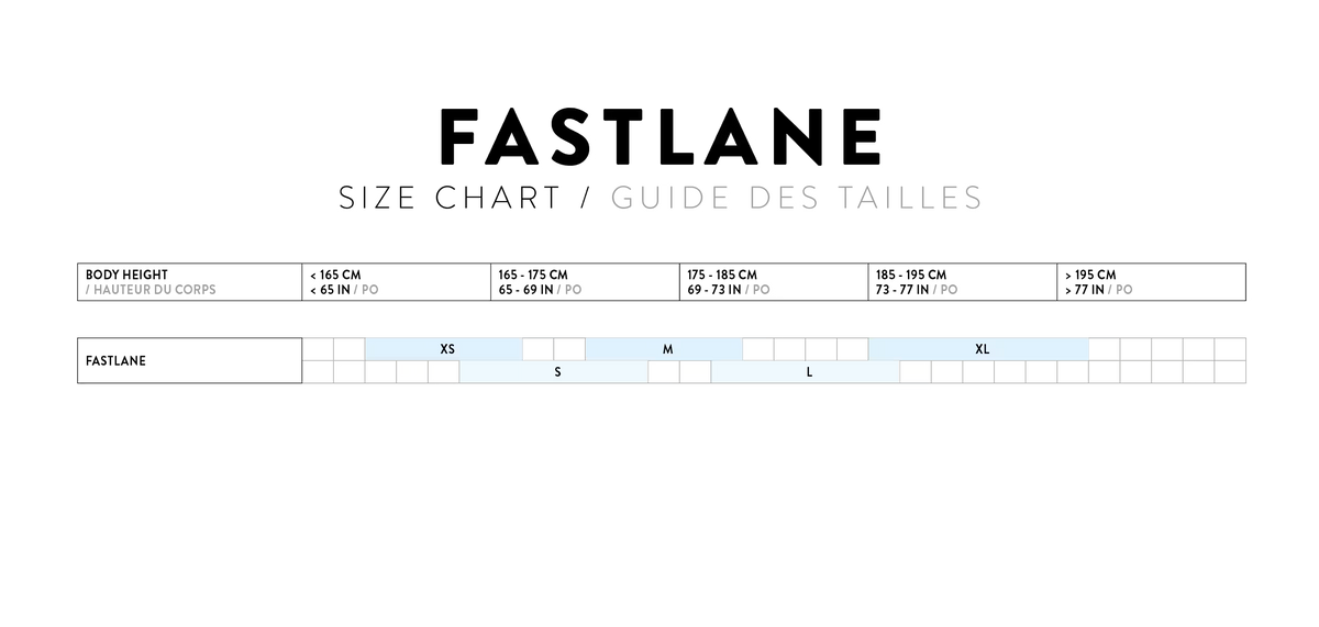 fastlane size chart