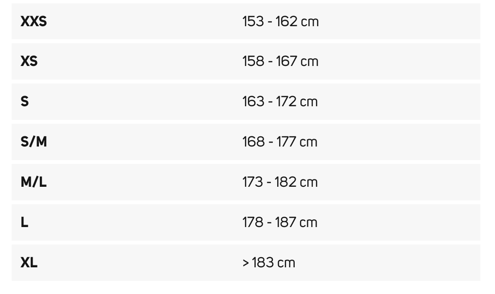 Merida road size chart