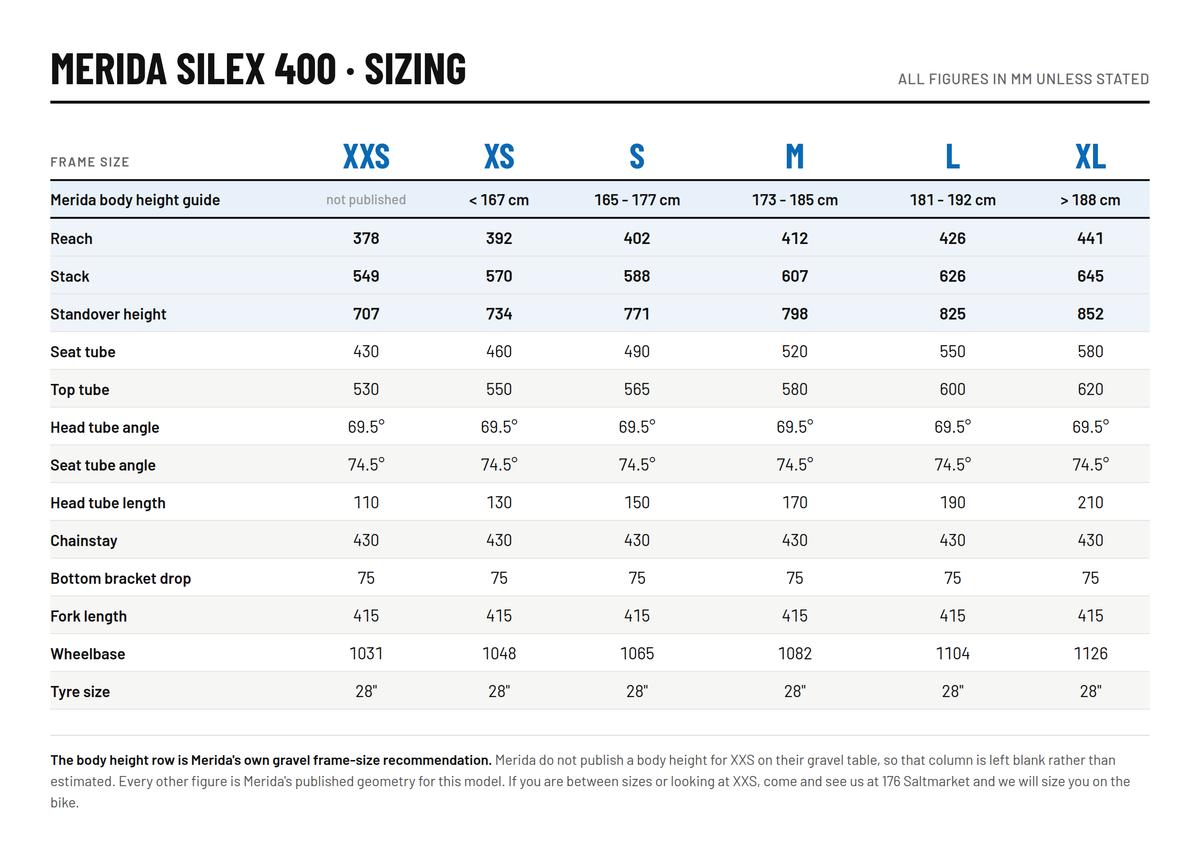 merida silex 400 size chart