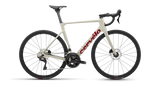 Cervelo Soloist 105 Road Bike in white with red logo, aerodynamic carbon frame, Shimano 105 groupset, ideal for competitive road cycling.