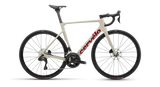 Cervelo Soloist 105 Di2 Road Bike in sand color with red logo, featuring Shimano Di2 shifting and disc brakes for high-speed road cycling performance.