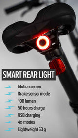 Smart rear light on estarli E20.7 Comfort Hybrid E-Bike with motion sensor and brake mode, enhancing safety for night rides.