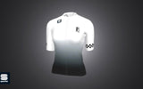 Front view of the 45th Anniversary Short Sleeve Womens Jersey featuring a white-to-black gradient design with subtle branding, ideal for cycling enthusiasts.