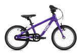 Yomo 14 inch kids bike in purple, side view on a white background