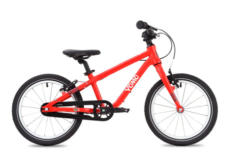 Yomo 16 inch kids bike in red, side view on a white background