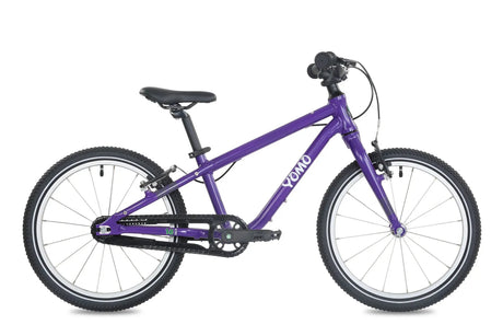Yomo 18 inch kids bike in purple, side view on a white background