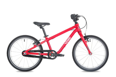 Yomo 18 inch kids bike in red, side view on a white background