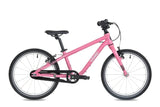 Yomo 18 inch kids bike in pink, side view on a white background