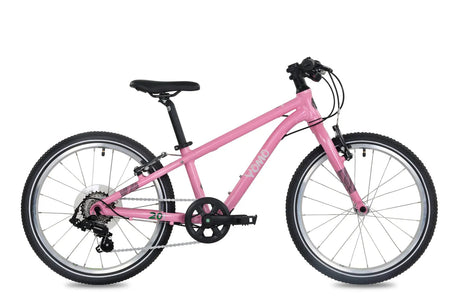 Yomo 20 inch kids bike in pink, side view on a white background