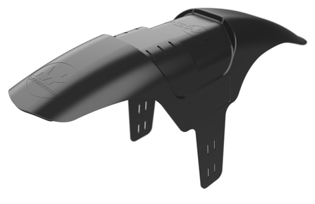 Mudhugger EVO Shorty front mudguard in black, showing the mounting tabs that sit on the fork arch